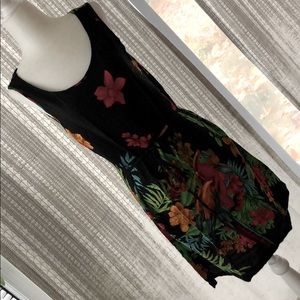 Tie waist, black tropical tank dress